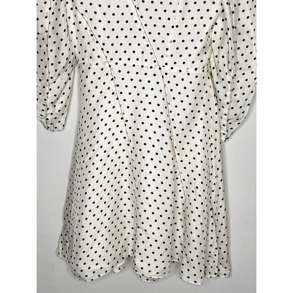 Sandro Puffed Sleeve Ruffled Polka Dot Twill Mini Dress White/Black 34 US XS - Picture 13 of 13